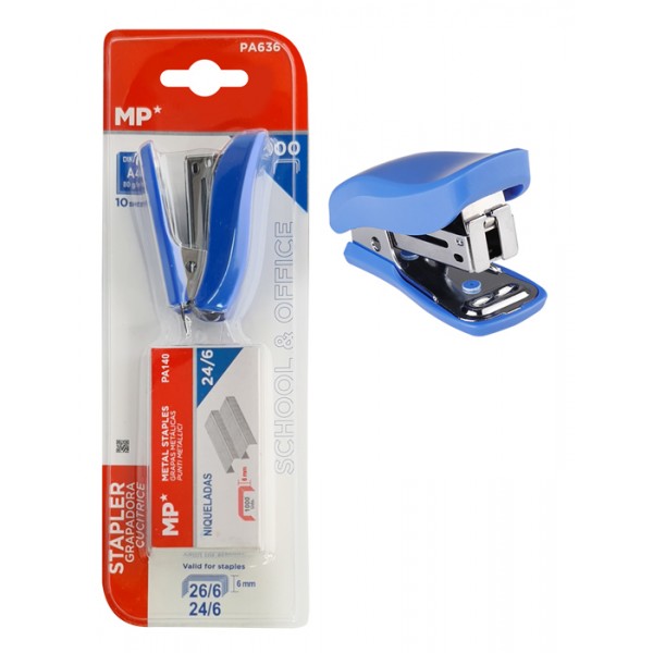 MP mini συρραπτικό με ανταλλακτικά PA636, 24/6-26/6, 10 φύλλα, μπλε - Αναλώσιμα - Είδη Γραφείου