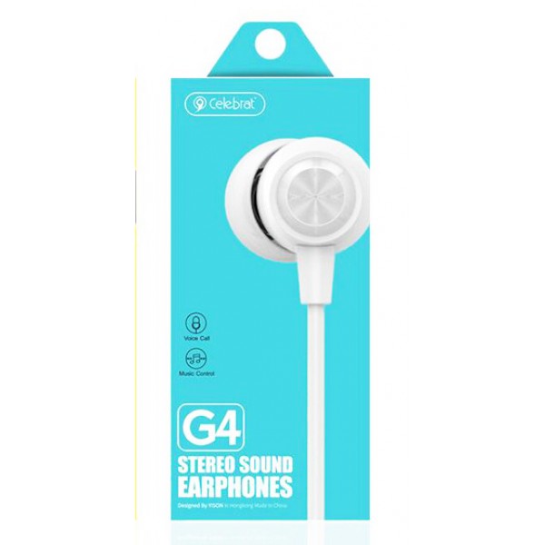CELEBRAT earphones με μικρόφωνο G4, 3.5mm σύνδεση, Φ10mm, 1.2m, λευκό - CELEBRAT