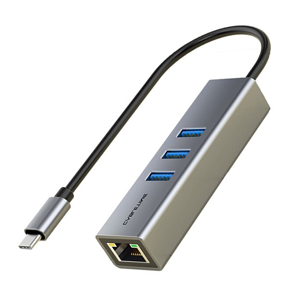 CABLETIME USB-C hub CT-CMLU3, RJ45 & 3x USB θύρες, 5Gbps, 1000Mbps, γκρι - Κάρτες Δικτύου - USB Dongles