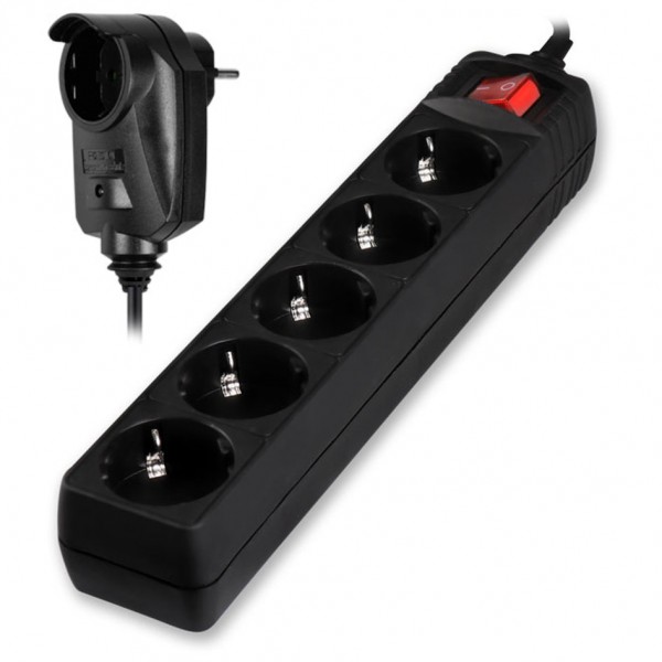 POWERTECH πολύπριζο ασφαλείας PT-994, 5+1 θέσεων schuko, 16A, 2m, μαύρο - Πολύπριζα Ρεύματος