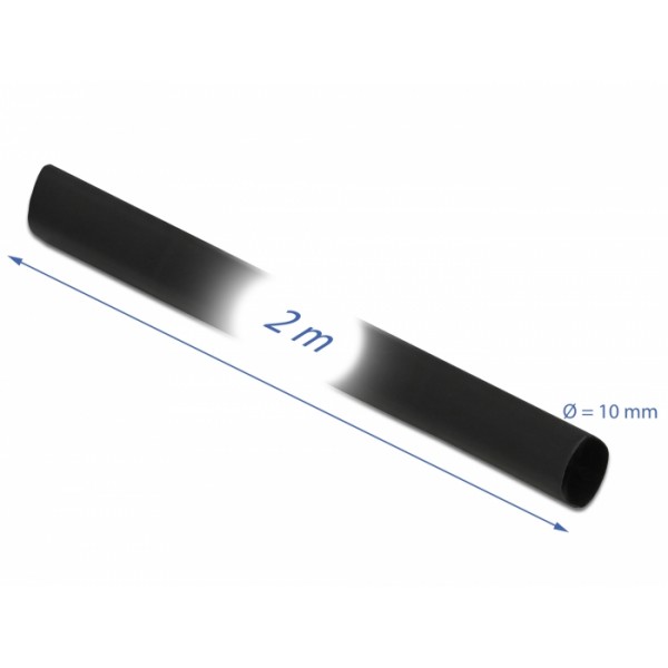 DELOCK Θερμοσυστελλόμενο μονωτικό για καλώδια 18981, 2mx10mm, 2:1 μαύρο - DeLock
