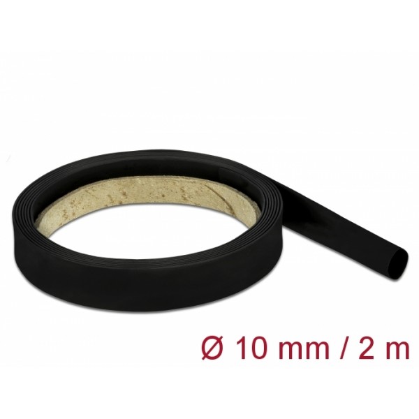 DELOCK Θερμοσυστελλόμενο μονωτικό για καλώδια 18981, 2mx10mm, 2:1 μαύρο - DeLock