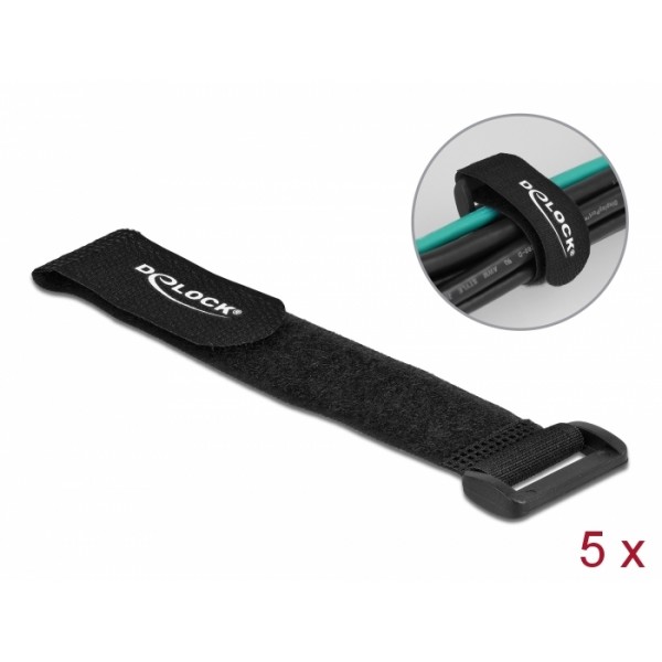DELOCK ιμάντες τύπου velcro 19531, 190 x 25mm, μαύρος, 5τμχ - Τακτοποίηση Καλωδίων