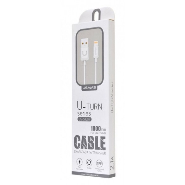 USAMS καλώδιο Lightning σε USB US-SJ097, 2.1A, 1m, λευκό - USAMS