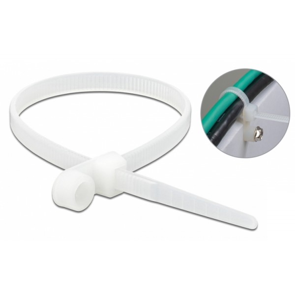 DELOCK Δεματικά καλωδίων 18944 με οπή στερέωσης, 160x4.8mm, λευκά, 10τμχ - DeLock