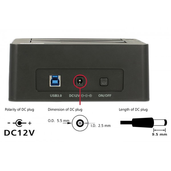 DELOCK docking station για 2.5" ή 3.5" SATA HDD/SSD 62661, 2 θέσεων, 6Gbps, clone function, μαύρο