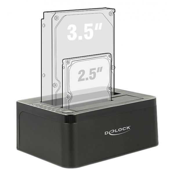 DELOCK docking station για 2.5" ή 3.5" SATA HDD/SSD 62661, 2 θέσεων, 6Gbps, clone function, μαύρο - Θήκες & Trays Σκληρών Δίσκων