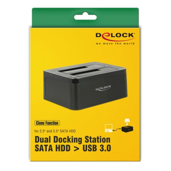 DELOCK docking station για 2.5" ή 3.5" SATA HDD/SSD 62661, 2 θέσεων, 6Gbps, clone function, μαύρο