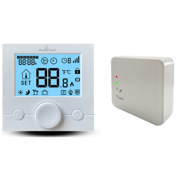 POWERTECH ψηφιακός θερμοστάτης χώρου PT-1046, αερίου, RF, λευκός - Powertech