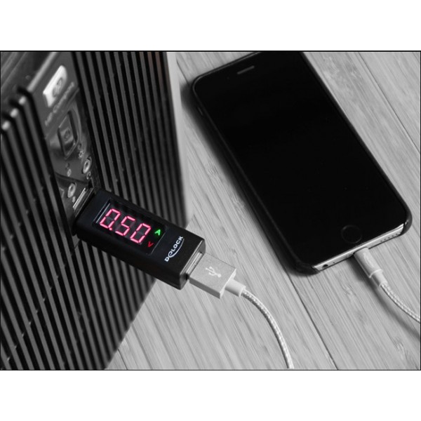 DELOCK αντάπτορας USB 65569 με οθόνη ένδειξης V/A, έως 5V/4A, μαύρος - DeLock