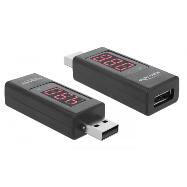 DELOCK αντάπτορας USB 65569 με οθόνη ένδειξης V/A, έως 5V/4A, μαύρος - DeLock