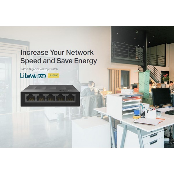 TP-LINK desktop switch LiteWave LS1005G, 5-port 10/100/1000Mbps, Ver 3.0 - tp-link