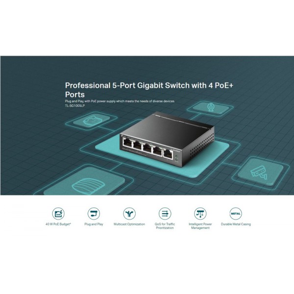 TP-LINK desktop switch TL-SG1005LP, 5-Port Gigabit, 4x PoE+, Ver. 2.0 - Περιφερειακά