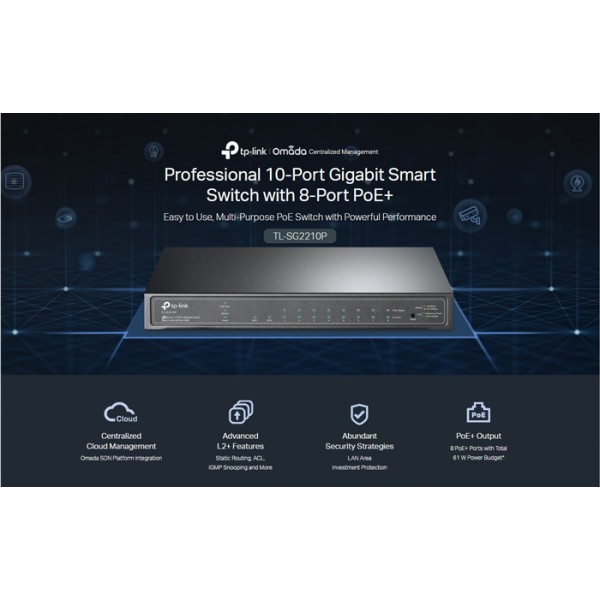 TP-LINK JetStream switch TL-SG2210P, 10-Port Gigabit, 8x PoE+, Ver. 5.0 - Περιφερειακά