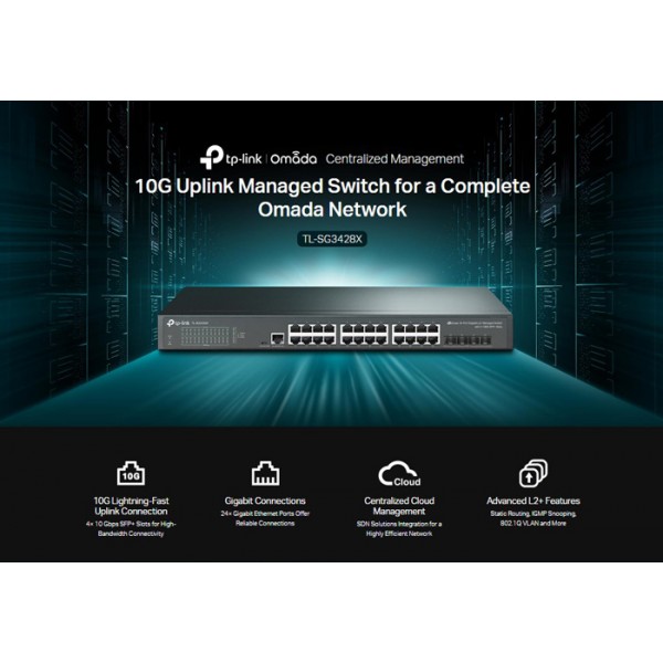 TP-LINK L2+ Managed Switch TL-SG3428X, 24-Port Gigabit, 4x SFP+, Ver.1.0 - tp-link