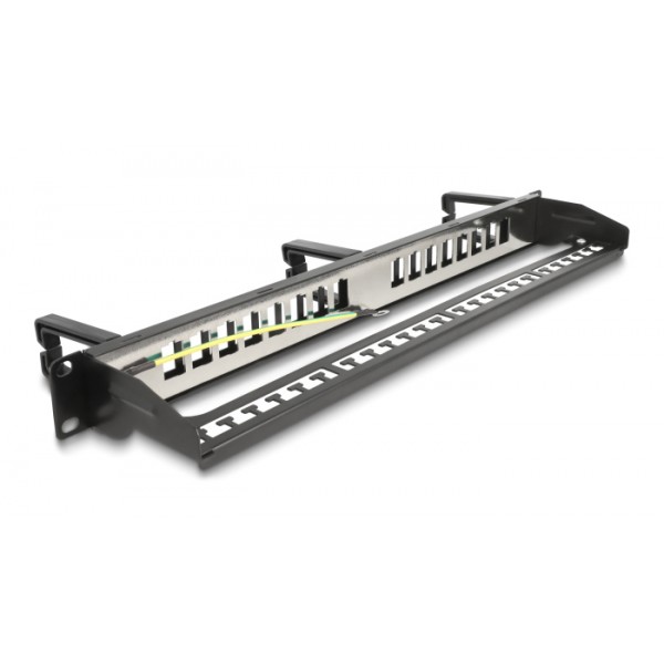 DELOCK Keystone patch panel 66237, 19"/1U, 16x ports, 3x γάντζοι, μαύρο - Καμπίνες - Rack