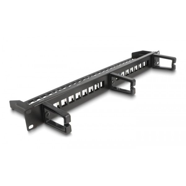DELOCK Keystone patch panel 66237, 19"/1U, 16x ports, 3x γάντζοι, μαύρο - Καμπίνες - Rack