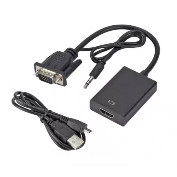 POWERTECH αντάπτορας VGA & 3.5mm σε HDMI PTH-078, μαύρος - Περιφερειακά