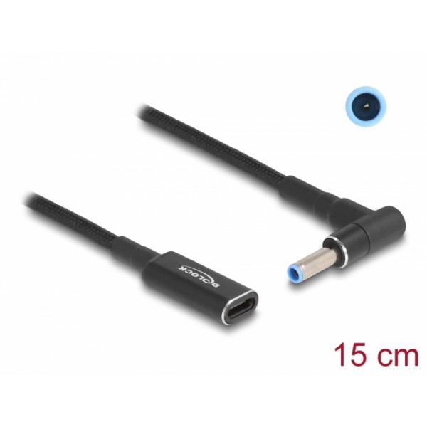 DELOCK καλώδιο τροφοδοσίας 60031, USB-C σε HP 4.5x3.0mm, 15cm, μαύρο - DeLock