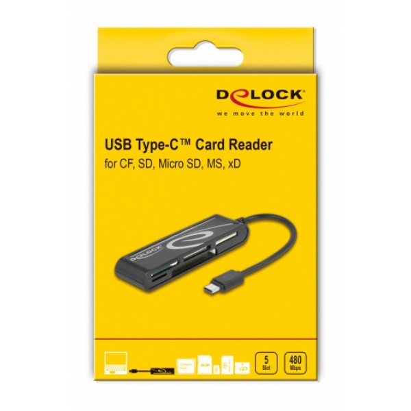 DELOCK card reader 91739 για micro SD/SD/CF/MS/xD, USB-C, μαύρο - DeLock