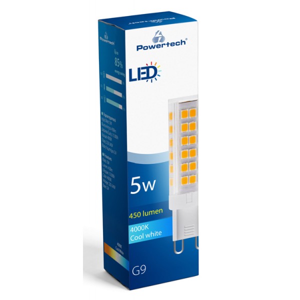 POWERTECH LED λάμπα G9-0001 5W, 4000K, G9, 450lm, RC - Powertech