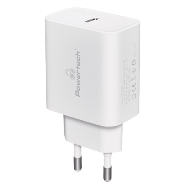 POWERTECH φορτιστής τοίχου PT-1043, USB-C, PD QC3.0, 30W, λευκός - Αξεσουάρ Κινητών