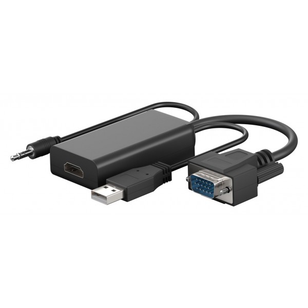 GOOBAY αντάπτορας VGA σε HDMI 61259, 3.5mm Jack, 1080p/60Hz, μαύρος - GOOBAY