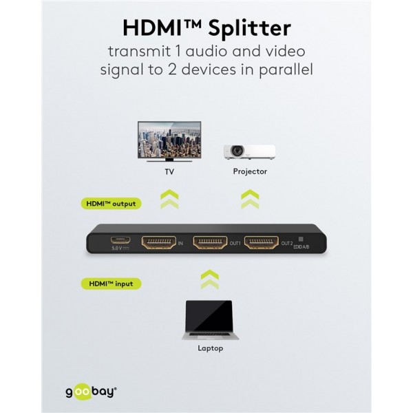 GOOBAY HDMI splitter 58481, 1-in σε 2-out, 4K/60Hz, μαύρο - KVM - Μετατροπείς