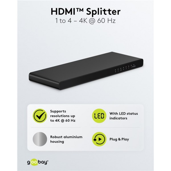 GOOBAY HDMI splitter 58483, 4 σε 1, 4K/60Hz, μαύρο