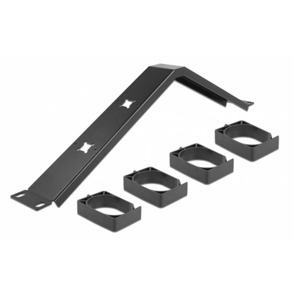 DELOCK cable management 66667, rack 19"/1U, 4x γάντζοι, γωνιακό, μαύρο - Καμπίνες - Rack