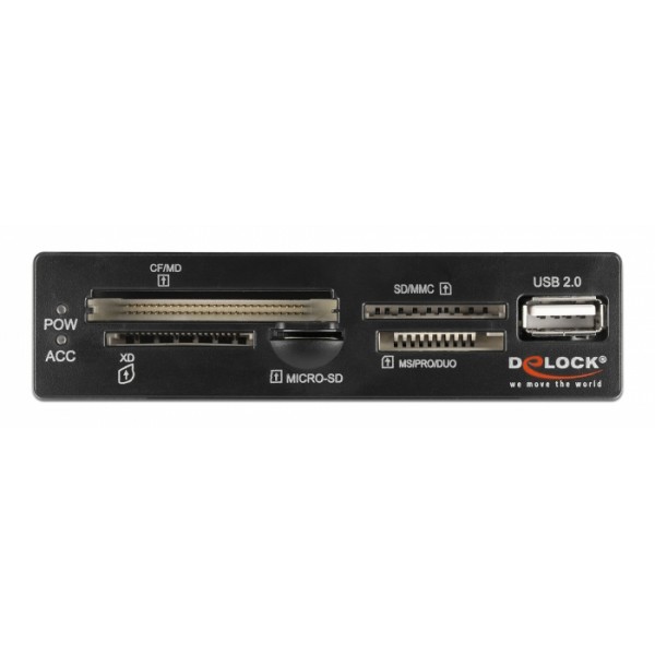 DELOCK USB 9-pin card reader 91708, CF/SD/XD/MS/Micro SD/USB, 3.5" bay - DeLock