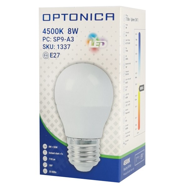 OPTONICA LED λάμπα G45 1337, 8W, 4500K, E27, 710lm - Λάμπες