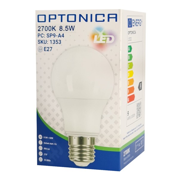 OPTONICA LED λάμπα A60 1353, 8.5W, 2700K, E27, 806lm - Λάμπες