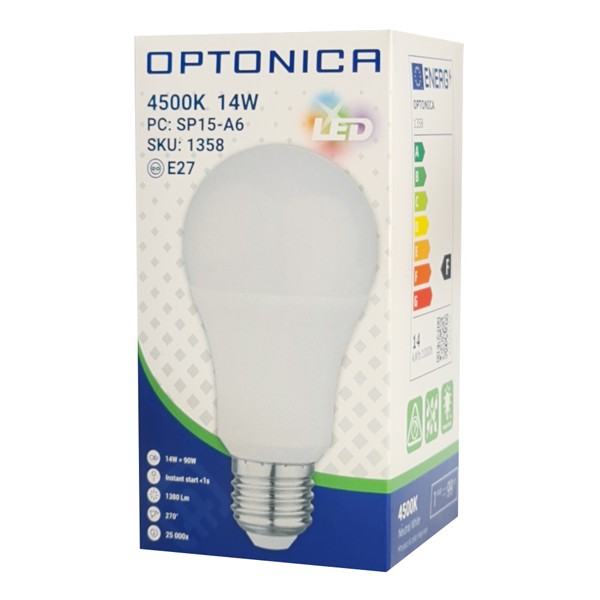OPTONICA LED λάμπα A60 1358, 14W, 4500K, E27, 1380lm - Λάμπες