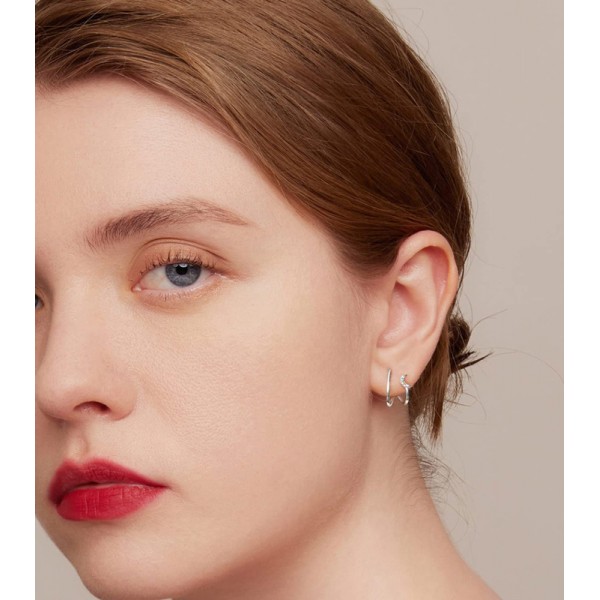 BAMOER σκουλαρίκια διπλοί κρίκοι SCE1480, κυβική ζιρκόνια, ασήμι 925 - BAMOER