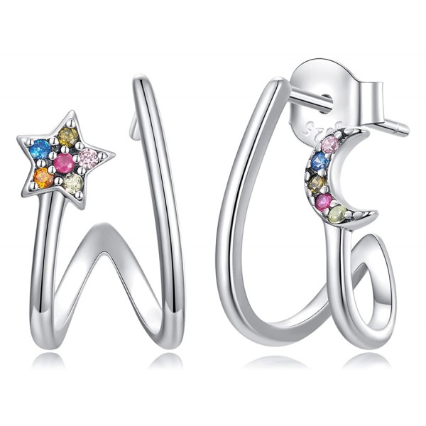 BAMOER σκουλαρίκια διπλοί κρίκοι SCE1480, κυβική ζιρκόνια, ασήμι 925 - BAMOER