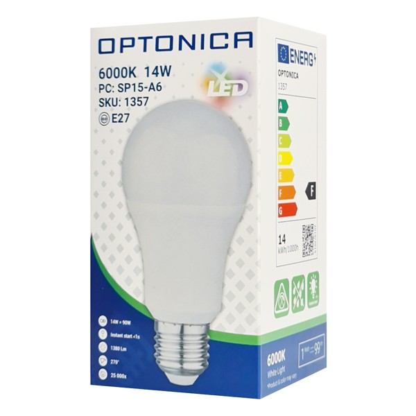 OPTONICA LED λάμπα A60 1357, 14W, 6000K, E27, 1380lm - Λάμπες