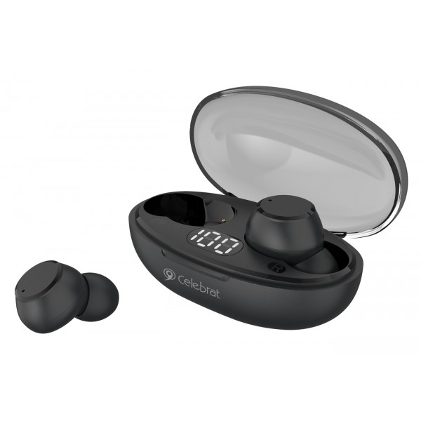 CELEBRAT earphones με θήκη φόρτισης TWS-W32, True Wireless, Φ8mm, μαύρα - CELEBRAT