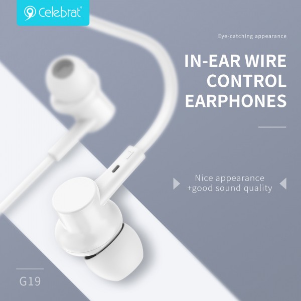 CELEBRAT earphones με μικρόφωνο G19, 3.5mm σύνδεση, Φ10mm, 1.2m, μαύρα - CELEBRAT