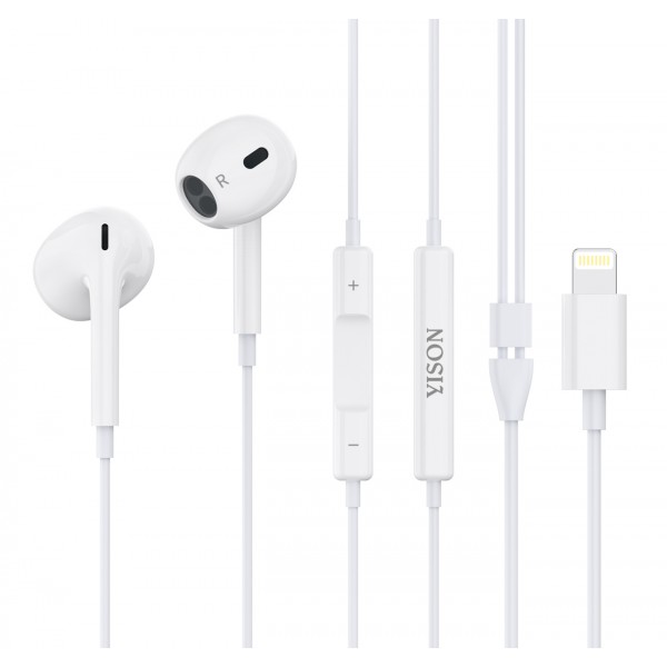 YISON earphones με μικρόφωνο X7, Lightning σύνδεση, Φ14mm, 1.2m, λευκά - YISON