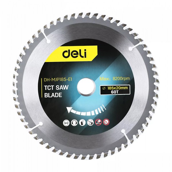 DELI δίσκος κοπής ξύλου DH-MJP185-E1, 60 δόντια, 185mm, 8200rpm - DELI