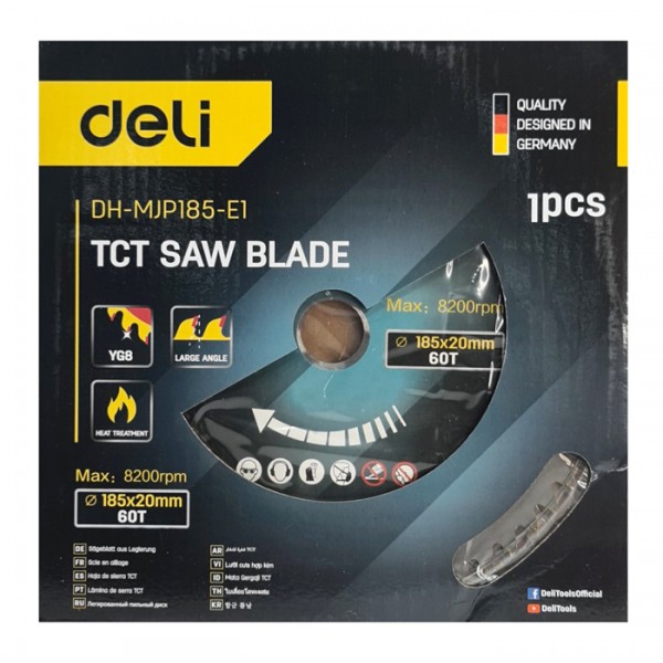 DELI δίσκος κοπής ξύλου DH-MJP185-E1, 60 δόντια, 185mm, 8200rpm - DELI