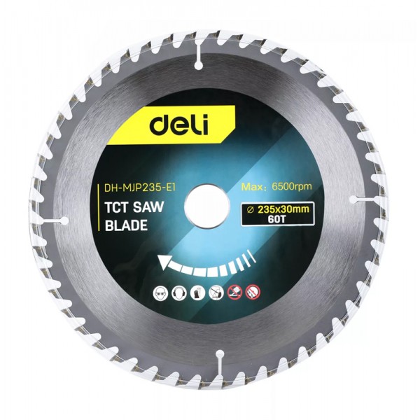DELI δίσκος κοπής ξύλου DH-MJP235-E1, 60 δόντια, 235mm, 6500rpm - DELI
