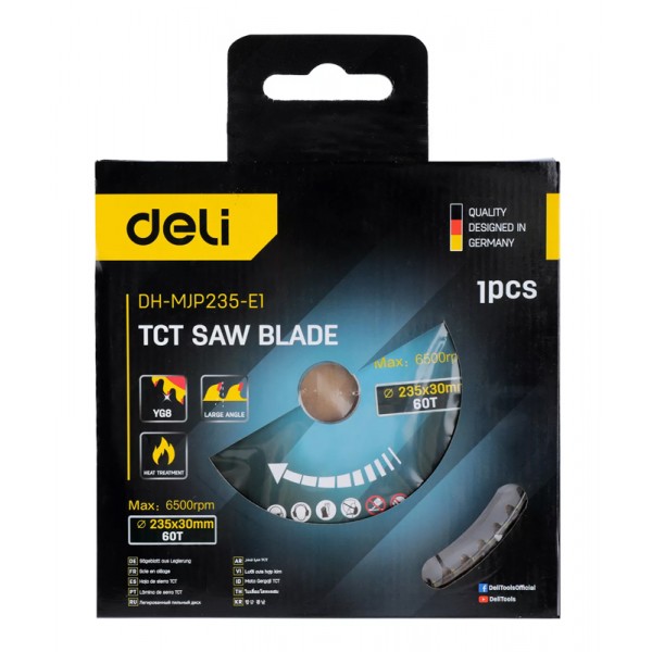 DELI δίσκος κοπής ξύλου DH-MJP235-E1, 60 δόντια, 235mm, 6500rpm - DELI