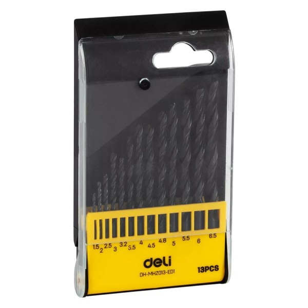 DELI σετ τρυπάνια DH-MHZ013-ED1 για σίδηρο HSS, 1.5-6.5mm DIN 338, 13τμχ - DELI