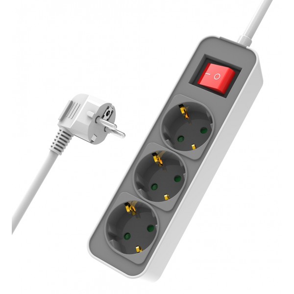 POWERTECH πολύπριζο ασφαλείας PT-1055, 3x schuko, 16A, 1.4m, λευκό - Πολύπριζα Ρεύματος