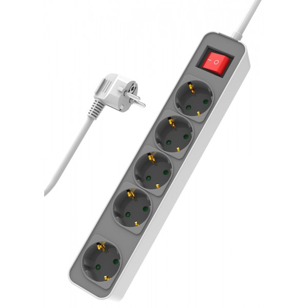 POWERTECH πολύπριζο ασφαλείας PT-1057, 5x schuko, 16A, 1.4m, λευκό - Πολύπριζα Ρεύματος