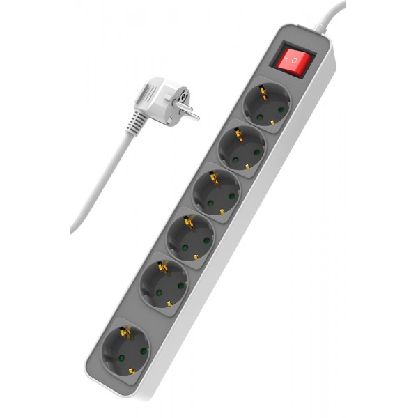 POWERTECH πολύπριζο ασφαλείας PT-1058, 6x schuko, 16A, 1.4m, λευκό - Πολύπριζα Ρεύματος