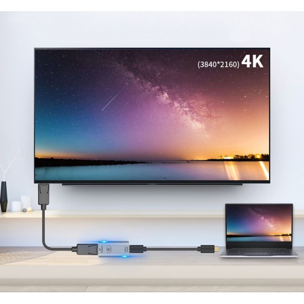 POWERTECH αντάπτορας USB-C σε DisplayPort PTH-097, 4K/60Hz, γκρι - Powertech