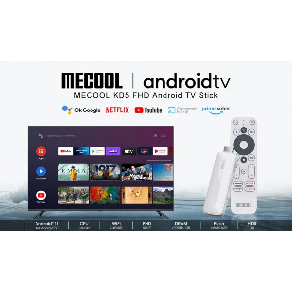 MECOOL TV Stick KD5, Google & Netflix certificate, FHD, WiFi, Android 11 - TV Box